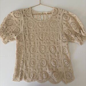 Solitaire Crochet Scalloped Hem Short Sleeve Sweater